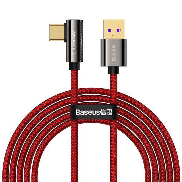 Zdjęcie produktu: Kabel przewód USB Typ-C kątowy 200cm Baseus Legend Series, 66W, szybkie ładowanie - czerwony (CACS000509)