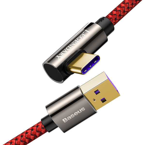 Zdjęcie produktu: Kabel przewód USB Typ-C kątowy 200cm Baseus Legend Series, 66W, szybkie ładowanie - czerwony (CACS000509)
