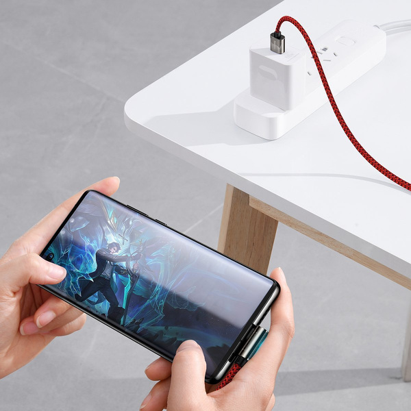 Zdjęcie produktu: Kabel przewód USB Typ-C kątowy 200cm Baseus Legend Series, 66W, szybkie ładowanie - czerwony (CACS000509)