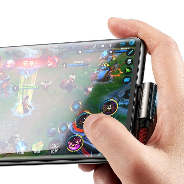 Zdjęcie produktu: Kabel przewód USB Typ-C kątowy 200cm Baseus Legend Series, 66W, szybkie ładowanie - czerwony (CACS000509)