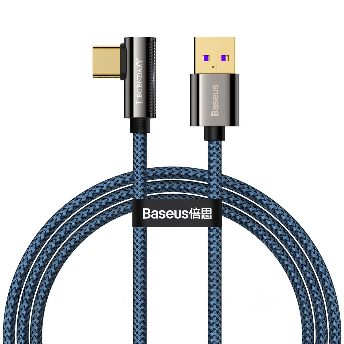 Kabel przewód USB Typ-C kątowy 100cm Baseus Legend Series, 66W, szybkie ładowanie - niebieski (CACS000403)