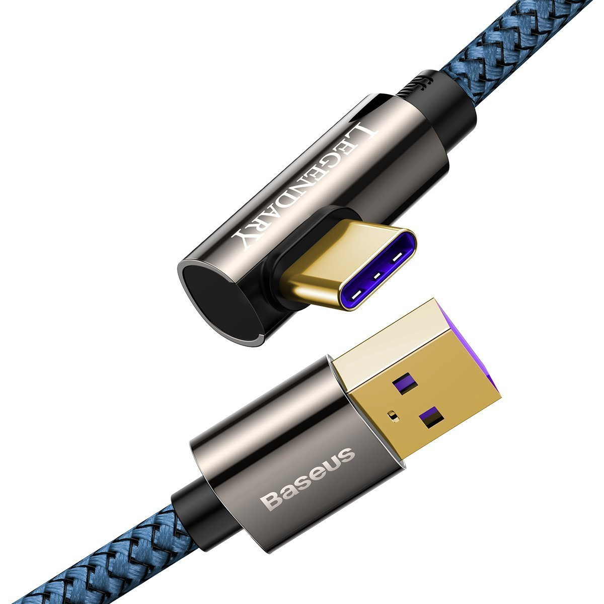 Kabel przewód USB Typ-C kątowy 100cm Baseus Legend Series, 66W, szybkie ładowanie - niebieski (CACS000403)