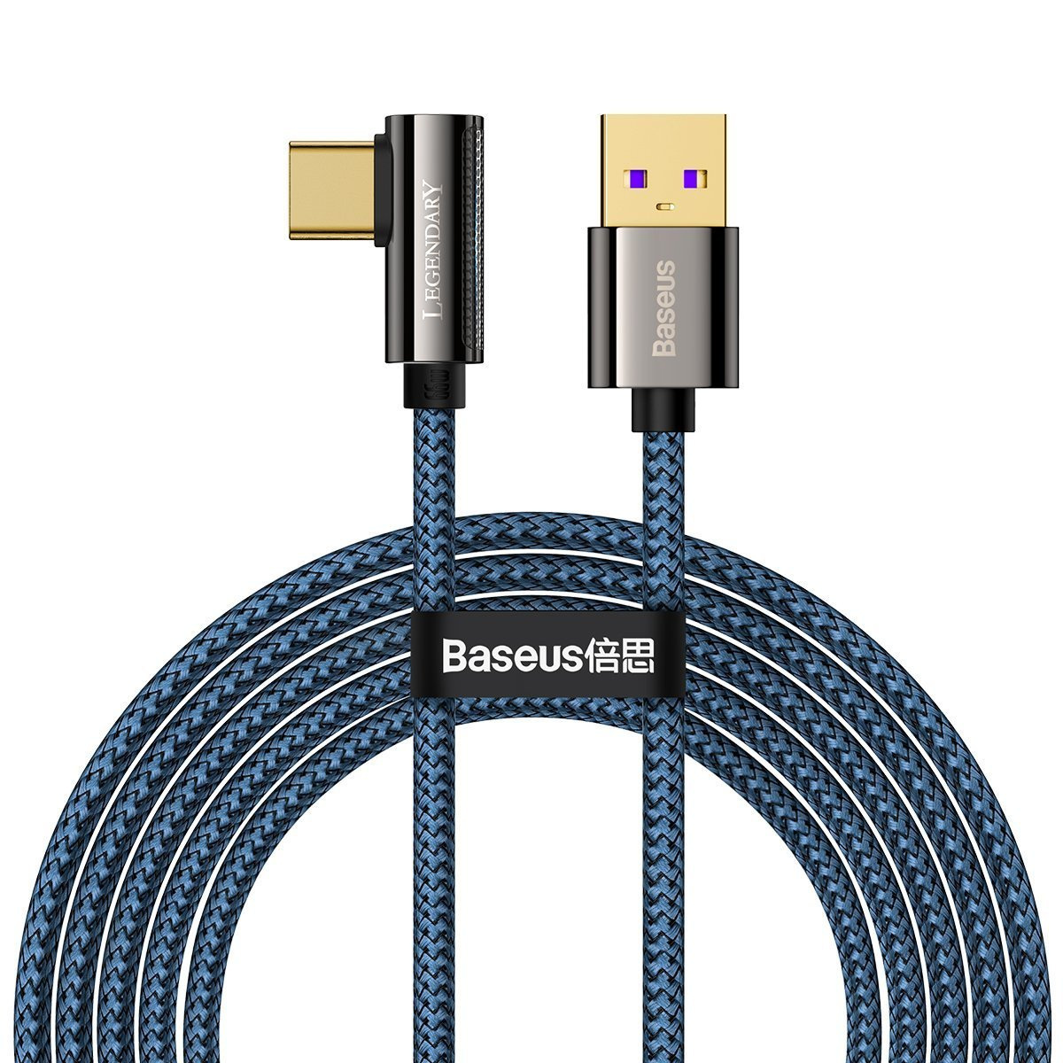 Kabel przewód USB Typ-C kątowy 200cm Baseus Legend Series, 66W, szybkie ładowanie - niebieski (CACS000503)