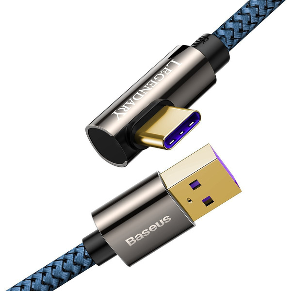 Zdjęcie produktu: Kabel przewód USB Typ-C kątowy 200cm Baseus Legend Series, 66W, szybkie ładowanie - niebieski (CACS000503)