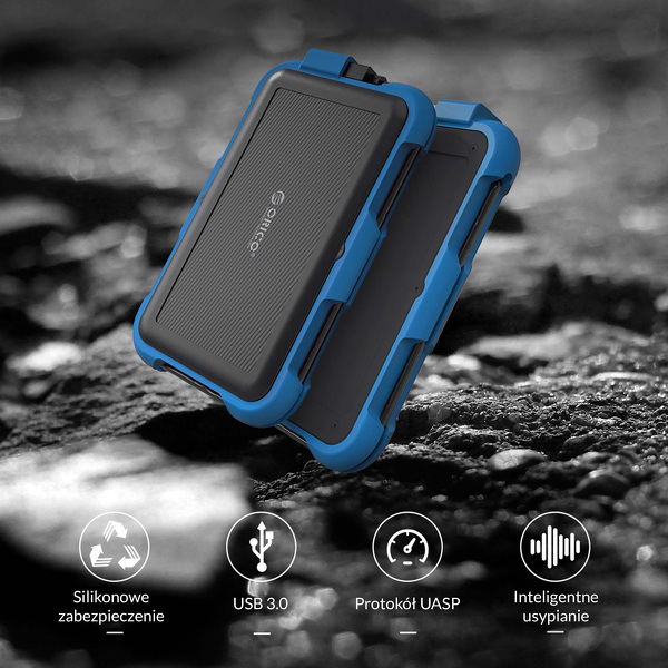 Zdjęcie produktu: Obudowa zewnętrzna na dysk 2,5" HDD/SSD ORICO, pancerna, SATA III, USB-A 3.0 5Gbps (2739U3-BL-BP)