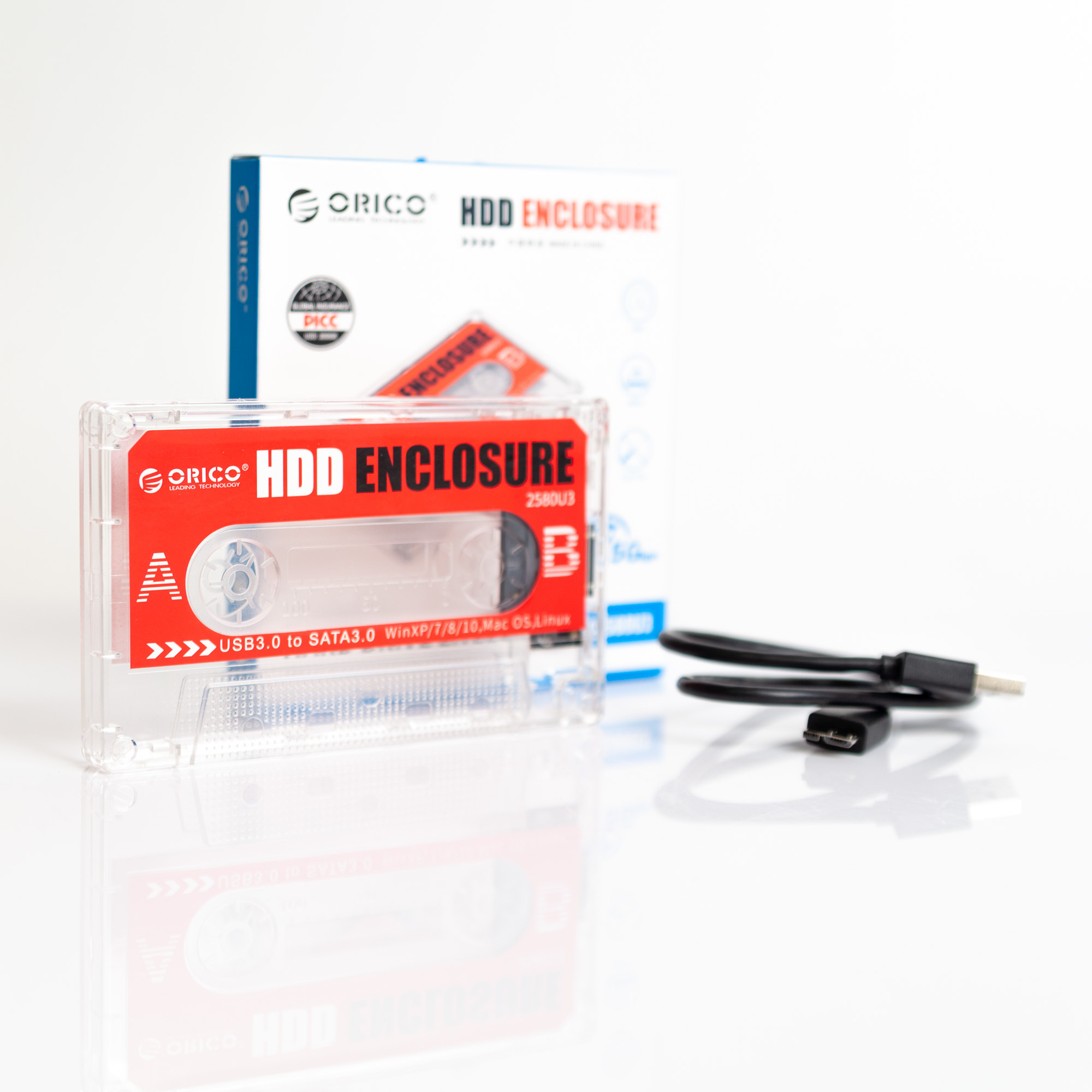 Obudowa zewnętrzna na dysk 2,5" HDD/SSD ORICO, kaseta, SATA III, USB-A 3.1 5Gbps (2580U3-CR-EP)