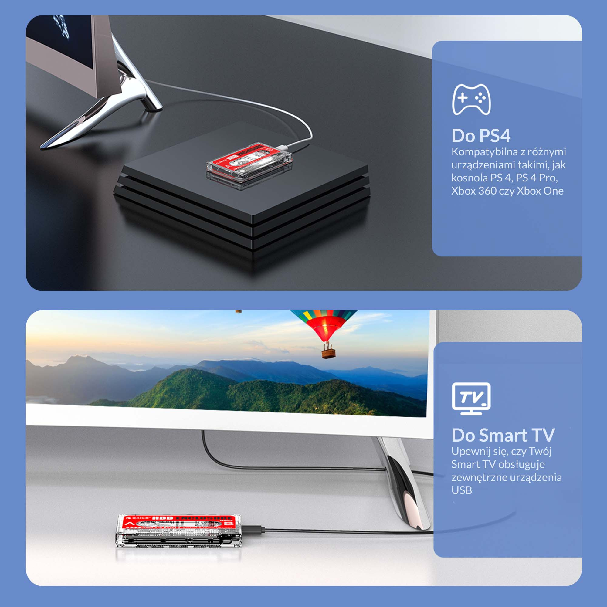 Obudowa zewnętrzna na dysk 2,5" HDD/SSD ORICO, kaseta, SATA III, USB-A 3.1 5Gbps (2580U3-CR-EP)