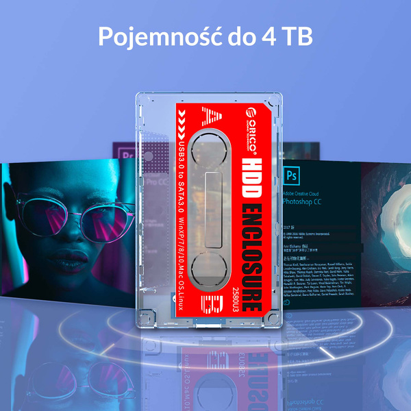 Zdjęcie produktu: Obudowa zewnętrzna na dysk 2,5" HDD/SSD ORICO, kaseta, SATA III, USB-A 3.1 5Gbps (2580U3-CR-EP)