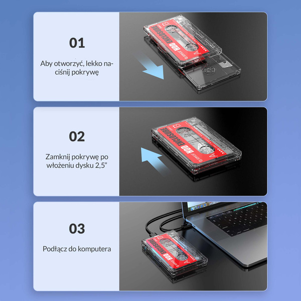 Zdjęcie produktu: Obudowa zewnętrzna na dysk 2,5" HDD/SSD ORICO, kaseta, SATA III, USB-A 3.1 5Gbps (2580U3-CR-EP)