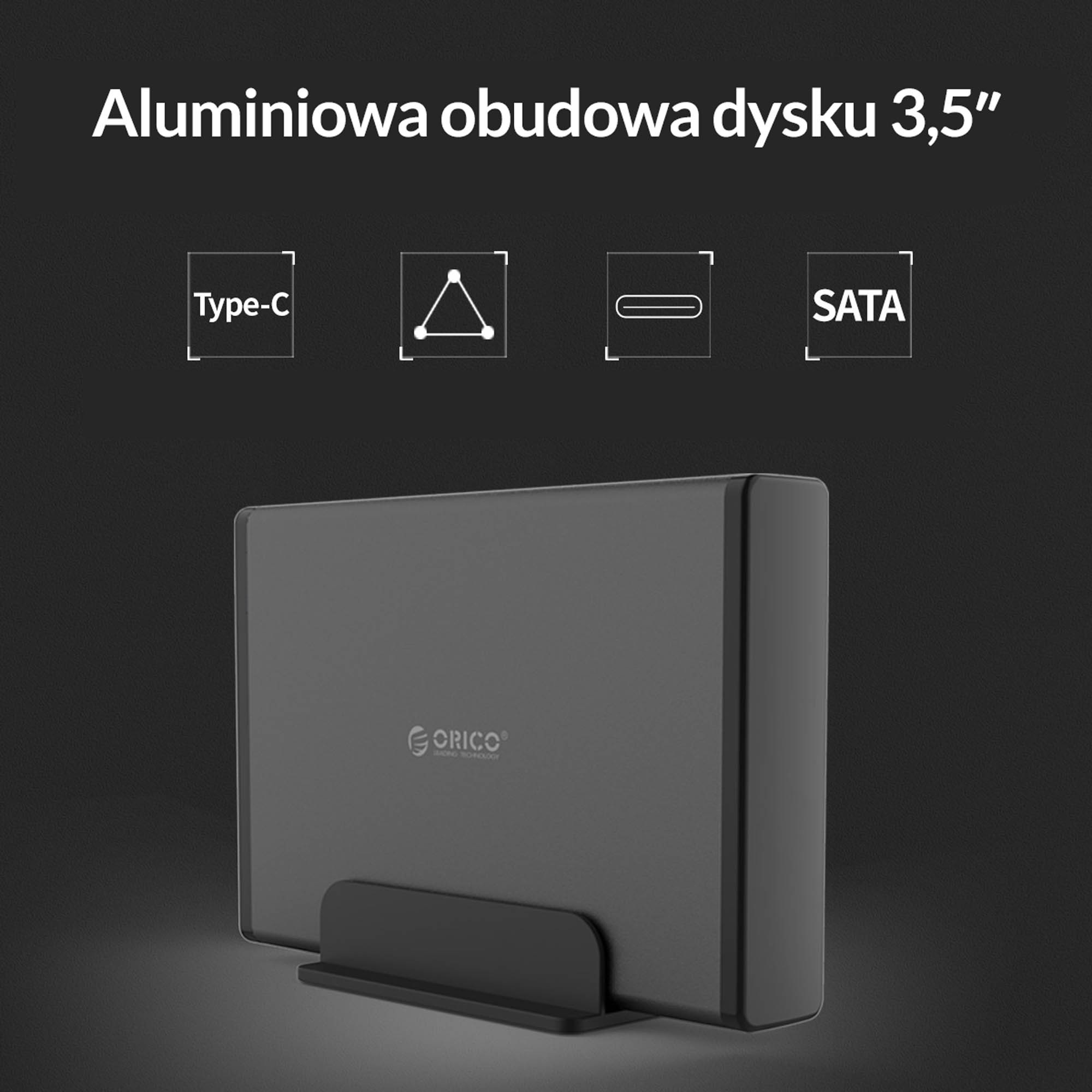 Obudowa zewnętrzna na dysk 3,5" HDD/SSD ORICO SATA USB 3.1 gen.1 - czarna (7688C3-EU-BK-BP)