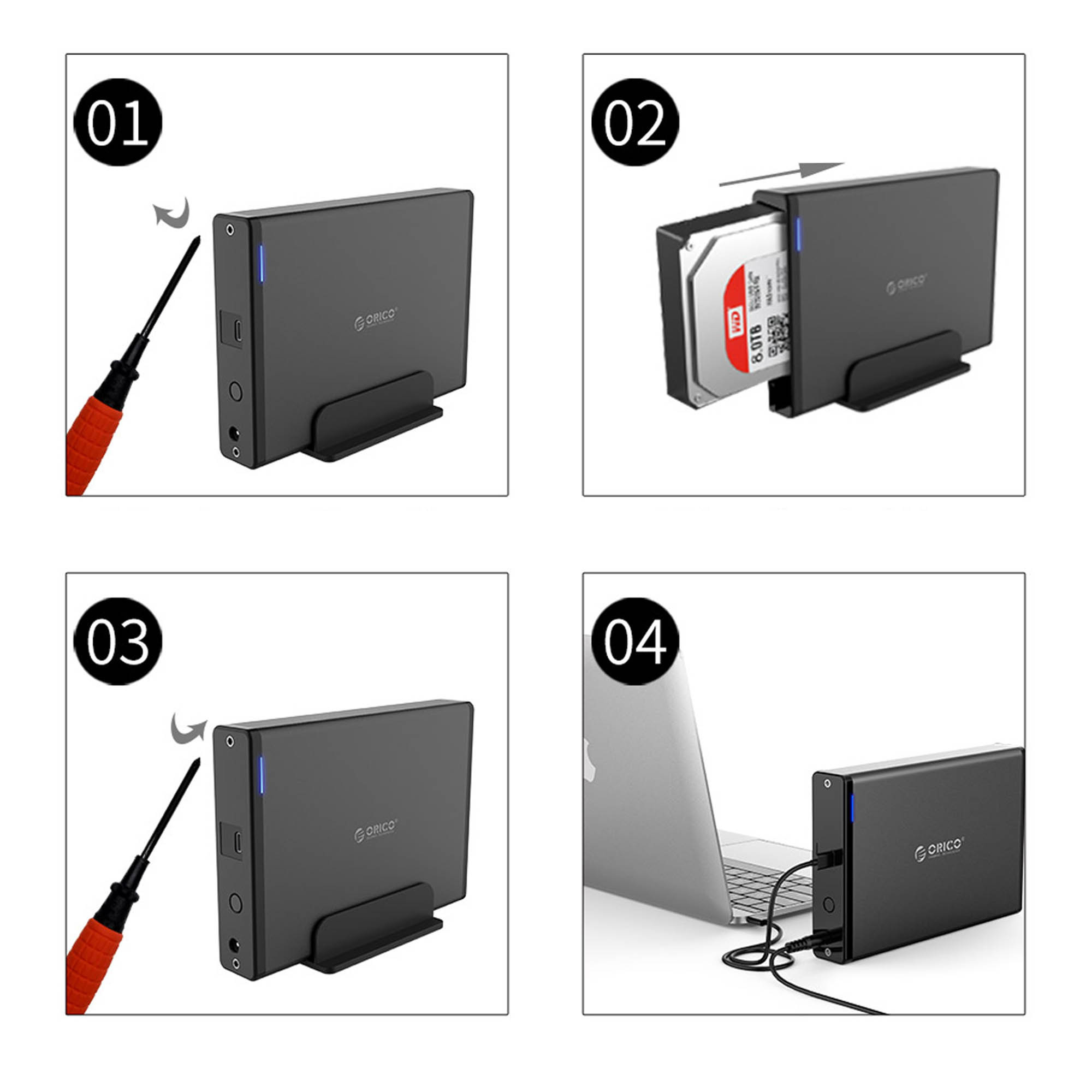 Obudowa zewnętrzna na dysk 3,5" HDD/SSD ORICO SATA USB 3.1 gen.1 - czarna (7688C3-EU-BK-BP)