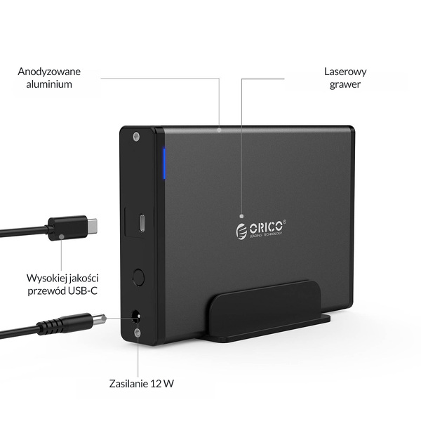 Zdjęcie produktu: Obudowa zewnętrzna na dysk 3,5" HDD/SSD ORICO SATA USB 3.1 gen.1 - czarna (7688C3-EU-BK-BP)