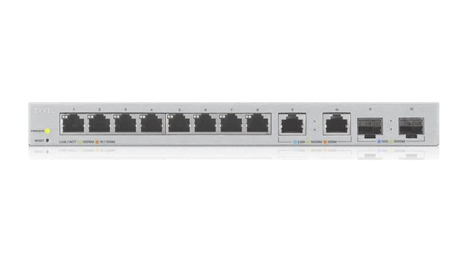Switch Zyxel 12 portowy, zarządzalny przełącznik 8 x multigigabitowy, z 2 x portami 2.5G i 2 x slotami 10G SFP+XGS1210-12-ZZ0101F