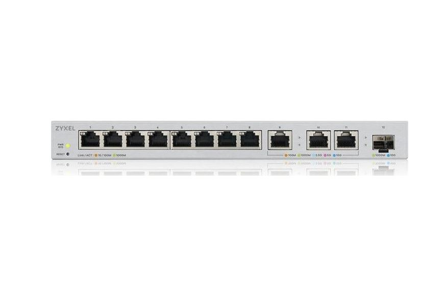 Switch Zyxel 12 portowy, zarządzalny przełącznik 8 x multigigabitowy, z 3 x portami 2.5G i 1 x slotem 10G SFP+XGS1250-12-ZZ0101F
