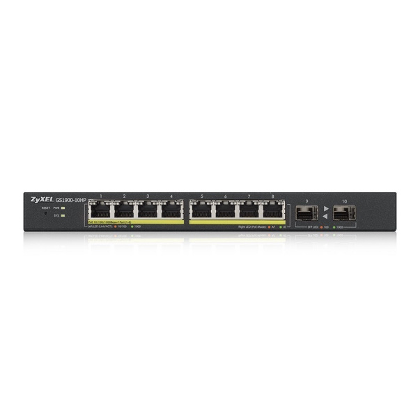 Zdjęcie produktu: Switch Zyxel 10x10/100/1000Mbps Smart Managed PoE 2xSFP+ GS1900-10HP-EU0101F Zdjęcie produktu: Switch Zyxel 10x10/100/1000Mbps Smart Managed PoE 2xSFP+ GS1900-10HP-EU0101F