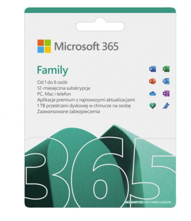 MS Office 365 Family PL Subskrypcja 1 Rok Win/Mac Medialess MS Office 365 Family PL Subskrypcja 1 Rok Win/Mac Medialess