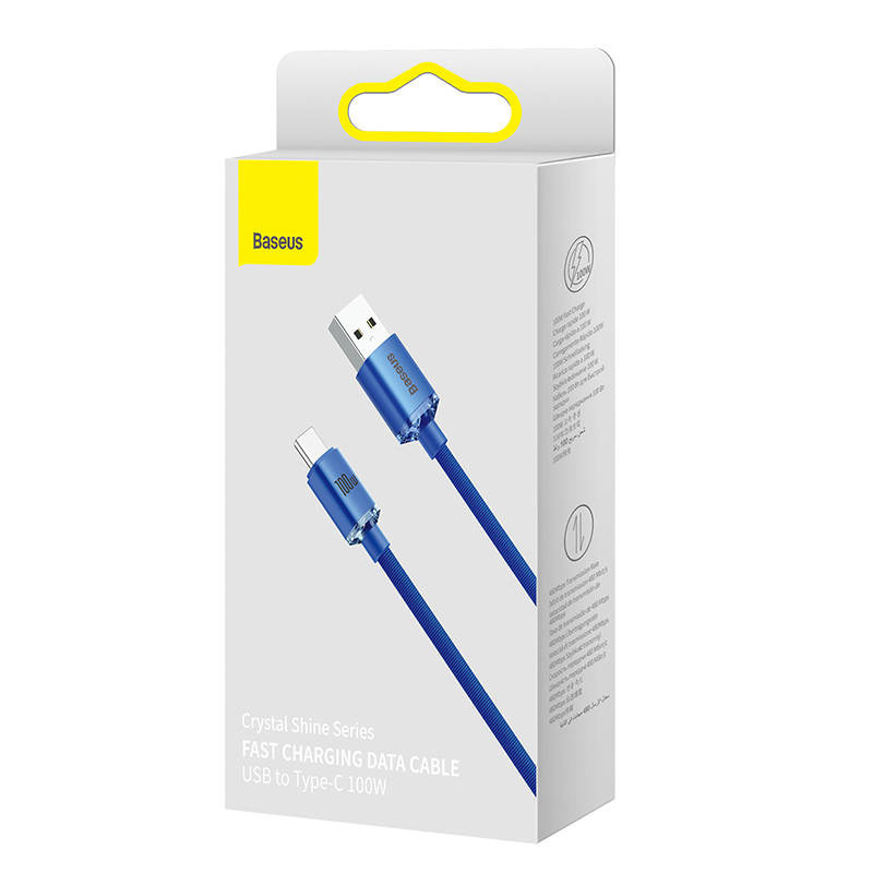 Kabel przewód USB Typ-C 120cm Baseus Crystal 100W 20V/5A - niebieski (CAJY000403)