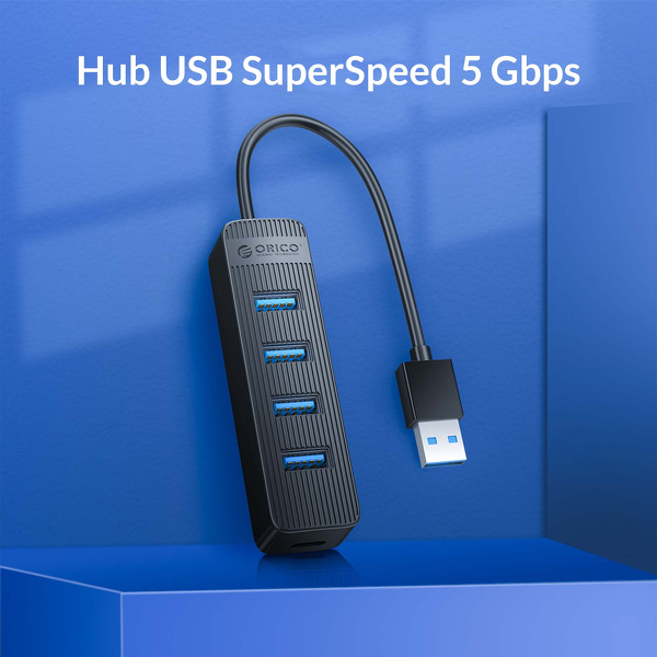Zdjęcie produktu: Hub 4x USB 3.1 ORICO 5 Gbps USB-A aktywny 15 cm przewód (TWU3-4A-BK-EP)