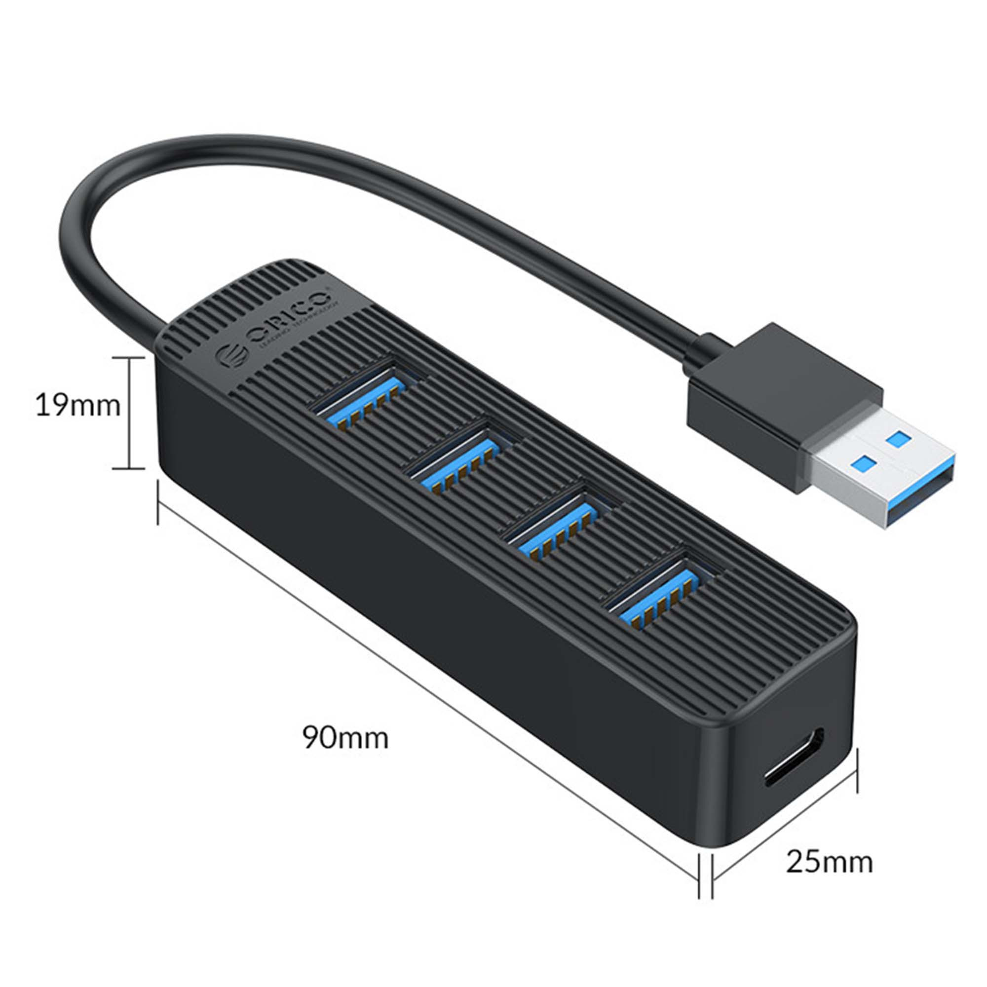 Hub 4x USB 3.1 ORICO 5 Gbps USB-A aktywny 15 cm przewód (TWU3-4A-BK-EP)