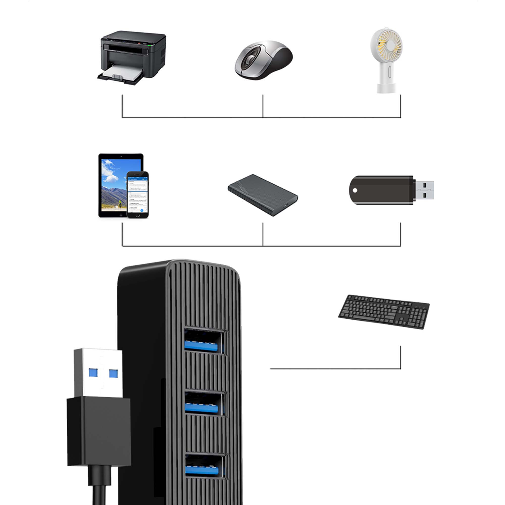 Hub 4x USB 3.1 ORICO 5 Gbps USB-A aktywny 15 cm przewód (TWU3-4A-BK-EP)