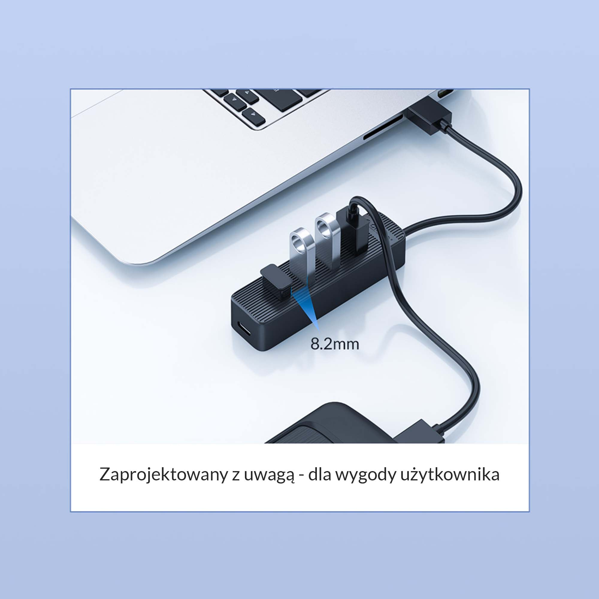 Hub 4x USB 3.1 ORICO 5 Gbps USB-A aktywny 15 cm przewód (TWU3-4A-BK-EP)