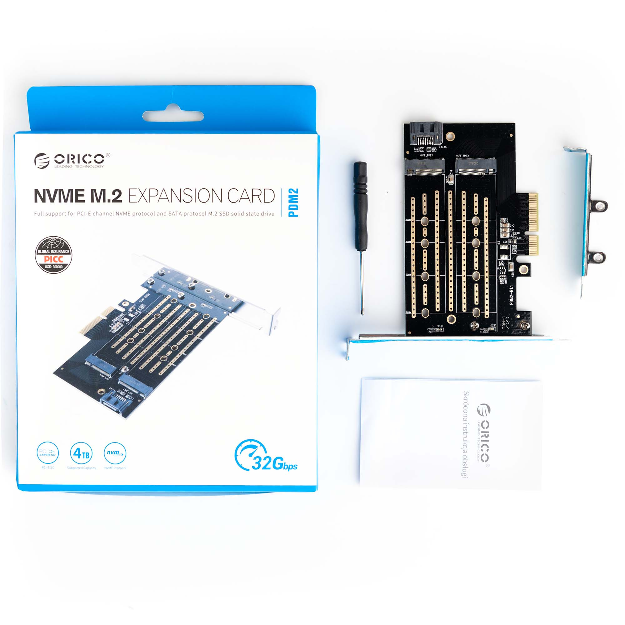Karta PCI-E ORICO na M.2 NVMe i M.2 SATA (PDM2-BP) Karta PCI-E ORICO na M.2 NVMe i M.2 SATA (PDM2-BP)