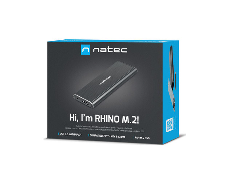 Zdjęcie produktu: Zewnętrzna obudowa SSD Natec Rhino aluminiowa na dyski M.2 SATA Black Slim USB 3.0