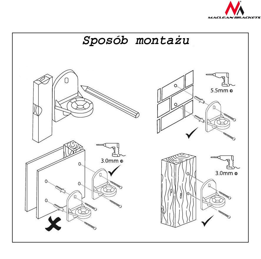 Uchwyt głośnikowy Maclean, do kolumn, komplet 2 szt, 3,5kg, MC-526 Uchwyt głośnikowy Maclean, do kolumn, komplet 2 szt, 3,5kg, MC-526