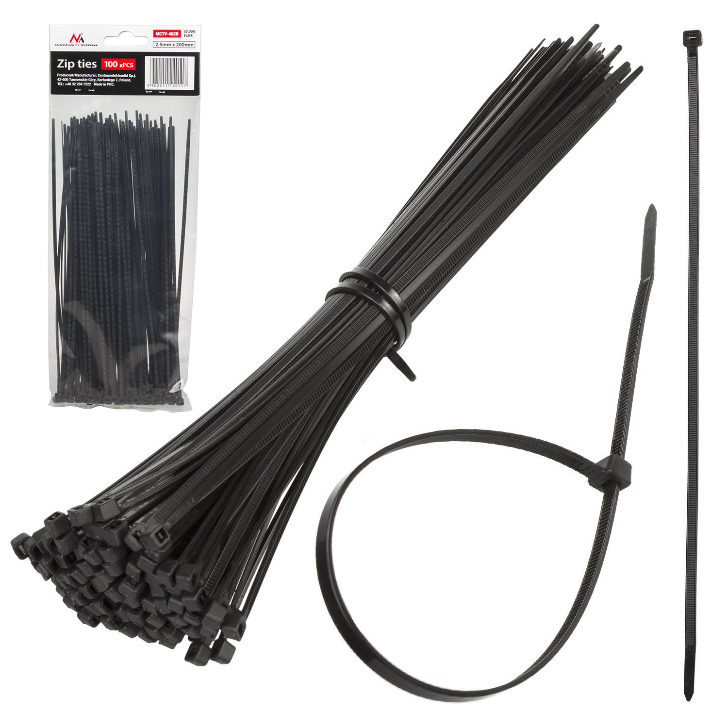 Opaski zaciskowe/trytytki Maclean, 2.5x200mm, Odporna na UV, Temp. użytkowania - 40 +85 st. C, 100 sztuk, Czarne, MCTV-462 B Opaski zaciskowe/trytytki Maclean, 2.5x200mm, Odporna na UV, Temp. użytkowania - 40 +85 st. C, 100 sztuk, Czarne, MCTV-462 B