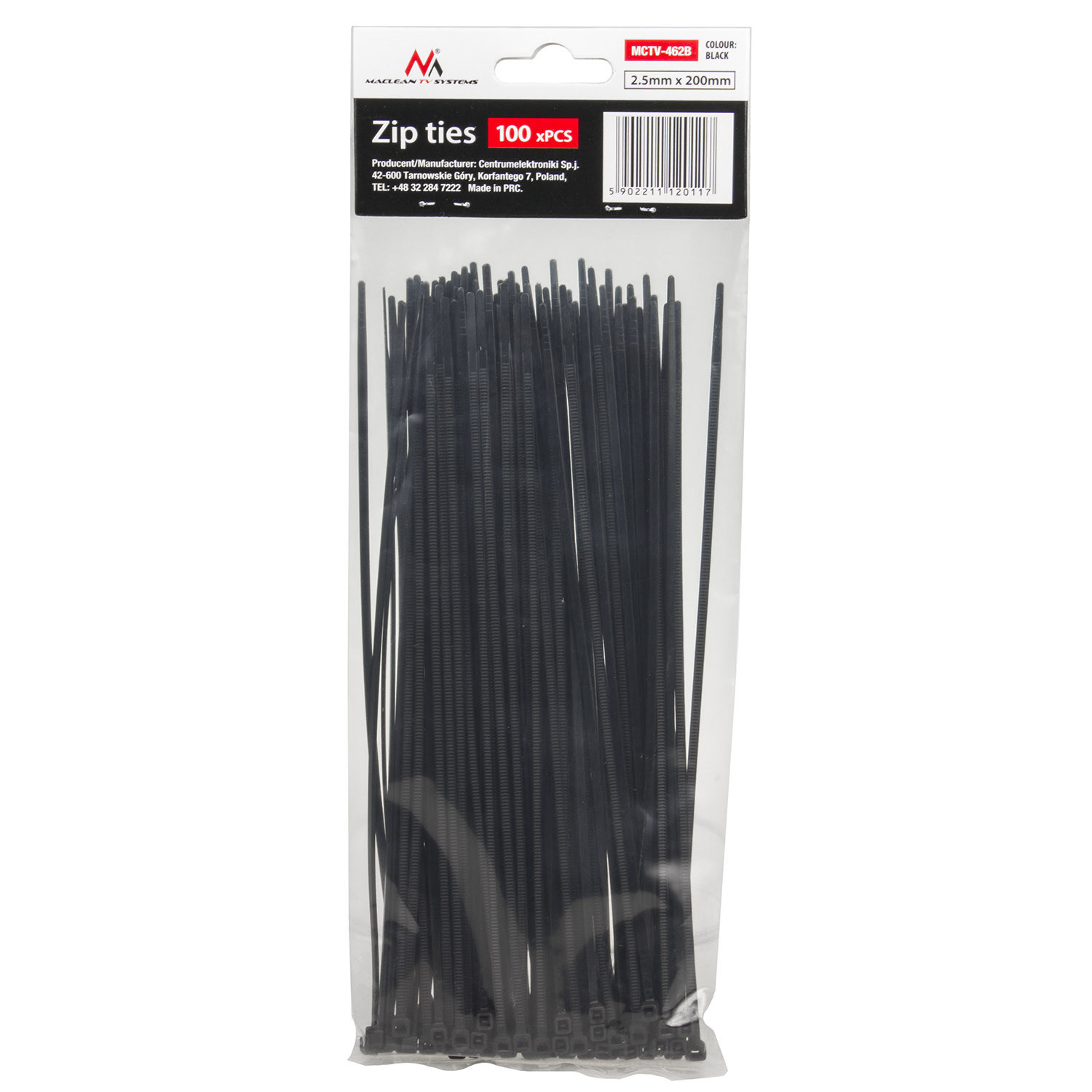 Opaski zaciskowe/trytytki Maclean, 2.5x200mm, Odporna na UV, Temp. użytkowania - 40 +85 st. C, 100 sztuk, Czarne, MCTV-462 B Opaski zaciskowe/trytytki Maclean, 2.5x200mm, Odporna na UV, Temp. użytkowania - 40 +85 st. C, 100 sztuk, Czarne, MCTV-462 B