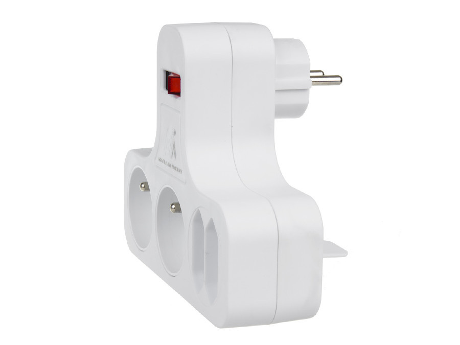 Gniazdko prądowe Maclean, Poczwórne z wyłącznikiem, Nóżką stabilizującą, Typu E, 2x2,5A, 2x16A, MCE224