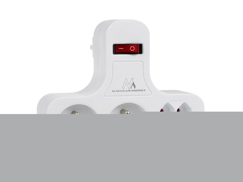 Zdjęcie produktu: Gniazdko prądowe Maclean, Poczwórne z wyłącznikiem, Nóżką stabilizującą, Typu E, 2x2,5A, 2x16A, MCE224