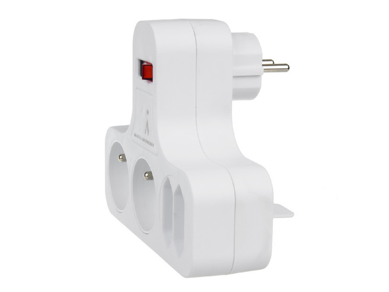 Zdjęcie produktu: Gniazdko prądowe Maclean, Poczwórne z wyłącznikiem, Nóżką stabilizującą, Typu E, 2x2,5A, 2x16A, MCE224