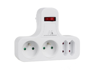 Miniatura produktu: Gniazdko prądowe Maclean, Poczwórne z wyłącznikiem, Nóżką stabilizującą, Typu E, 2x2,5A, 2x16A, MCE224