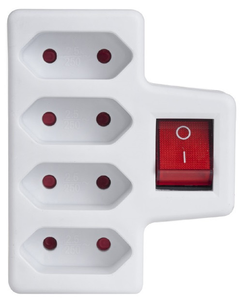 Gniazdko prądowe Maclean, Poczwórne z wyłącznikiem, Wtyk uniwersalny, 4x2,5A, MCE217