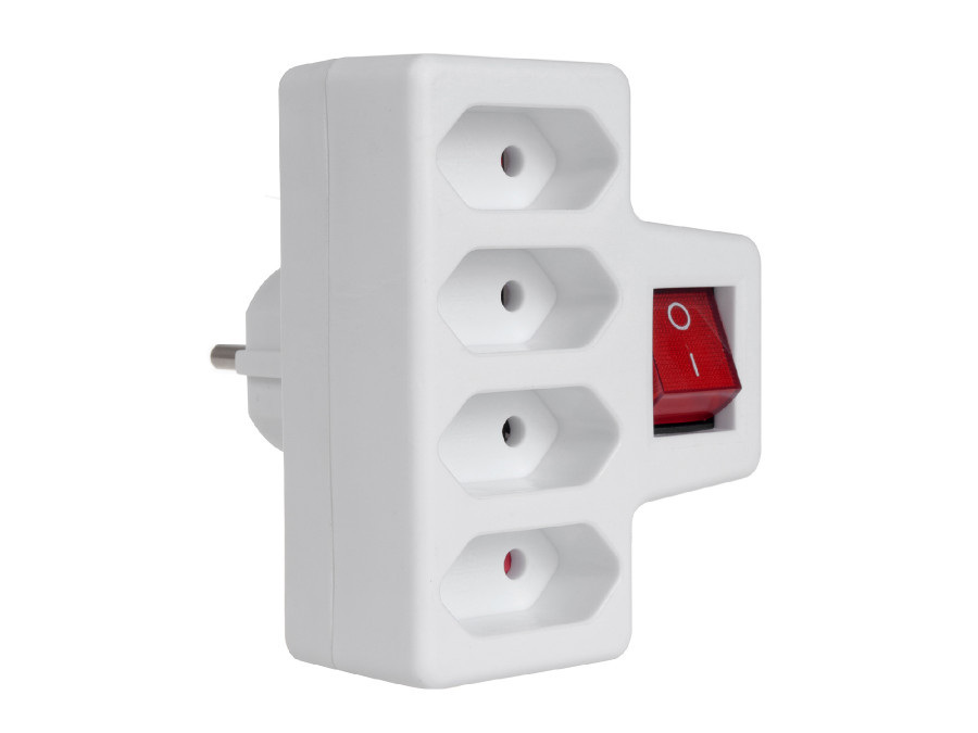 Gniazdko prądowe Maclean, Poczwórne z wyłącznikiem, Wtyk uniwersalny, 4x2,5A, MCE217