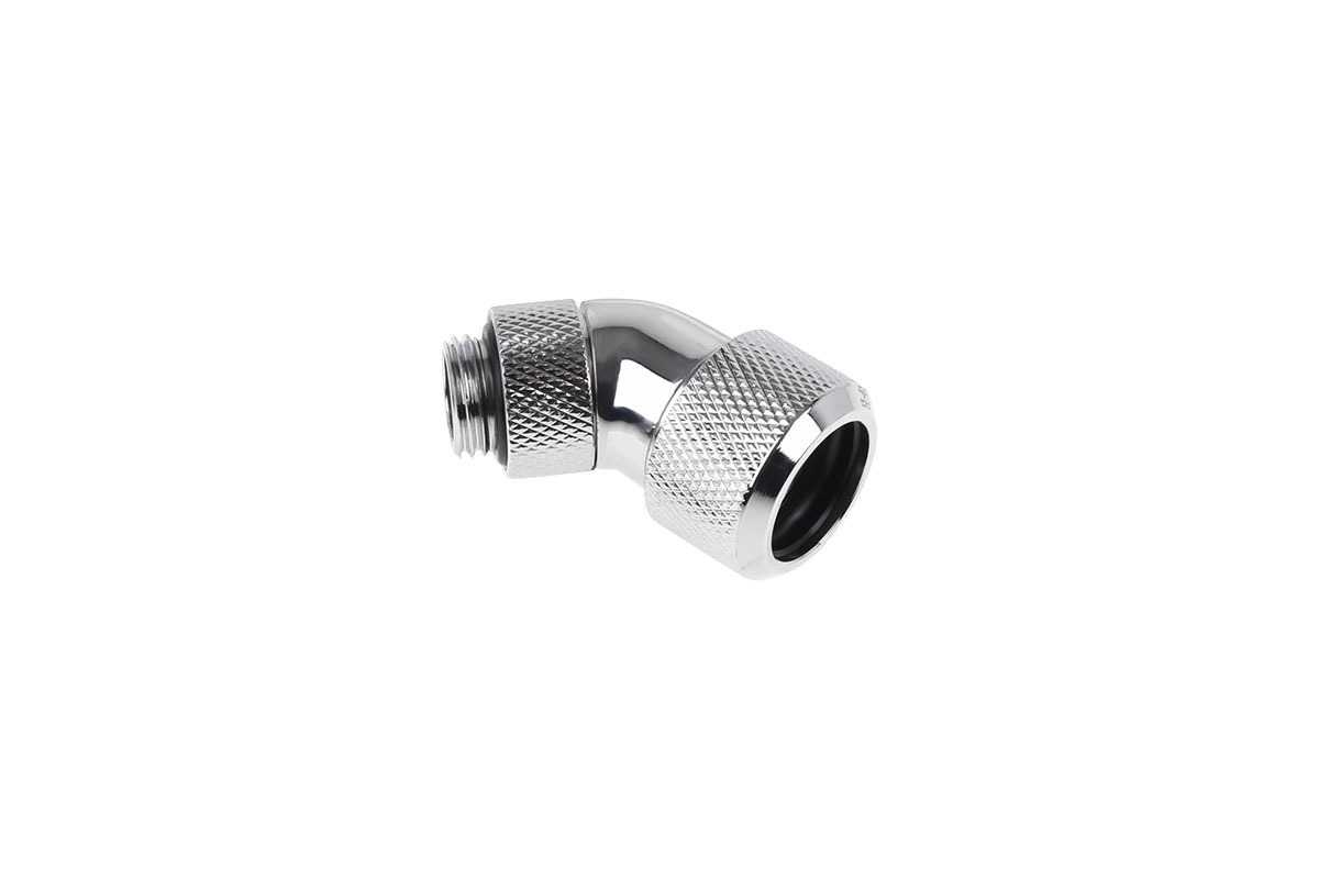 Alphacool Eiszapfen 16mm HardTube compression fitting 45° rotatable G1/4 - knurled - chrome Alphacool Eiszapfen 16mm HardTube compression fitting 45° rotatable G1/4 - knurled - chrome