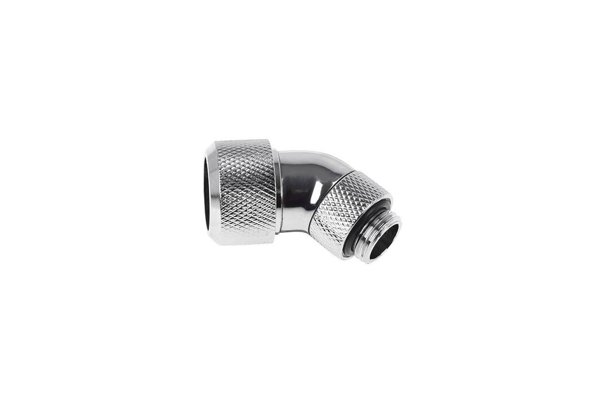 Alphacool Eiszapfen 16mm HardTube compression fitting 45° rotatable G1/4 - knurled - chrome Alphacool Eiszapfen 16mm HardTube compression fitting 45° rotatable G1/4 - knurled - chrome