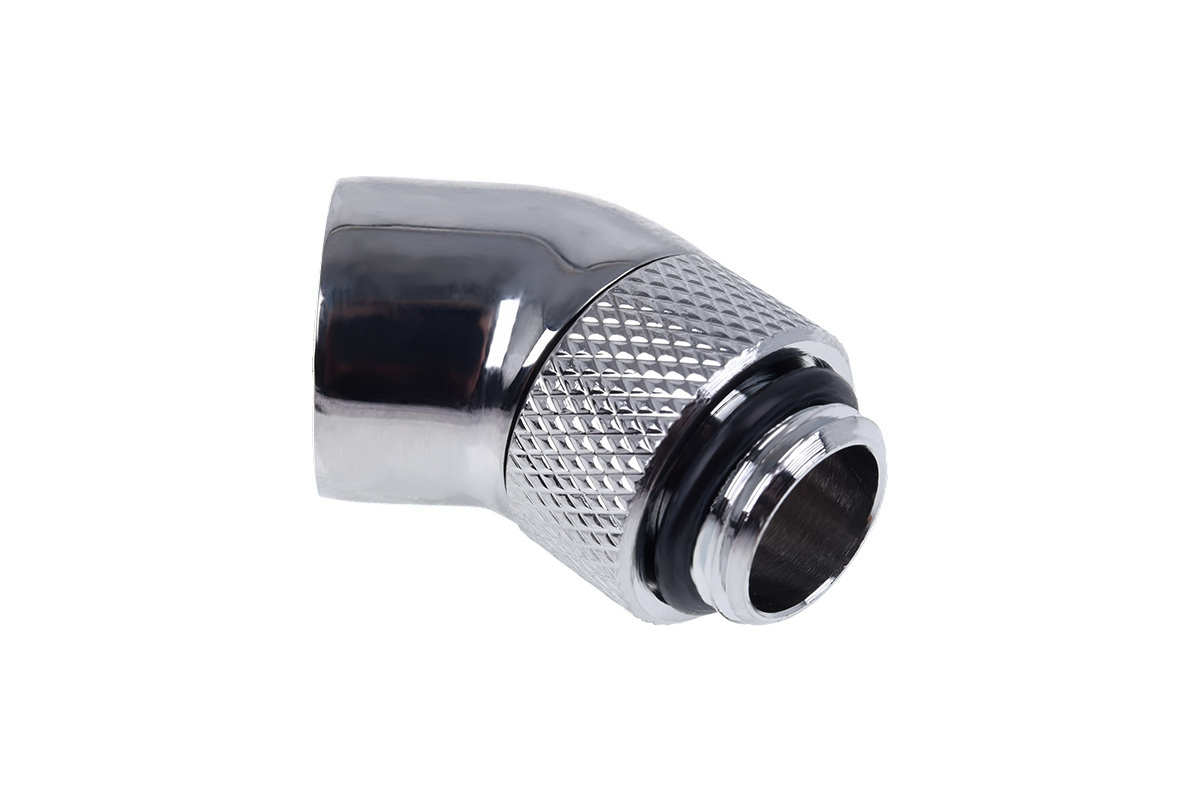 Alphacool Eiszapfen angled adaptor 45° rotatable G1/4 outer thread to G1/4 inner thread - chrome Alphacool Eiszapfen angled adaptor 45° rotatable G1/4 outer thread to G1/4 inner thread - chrome
