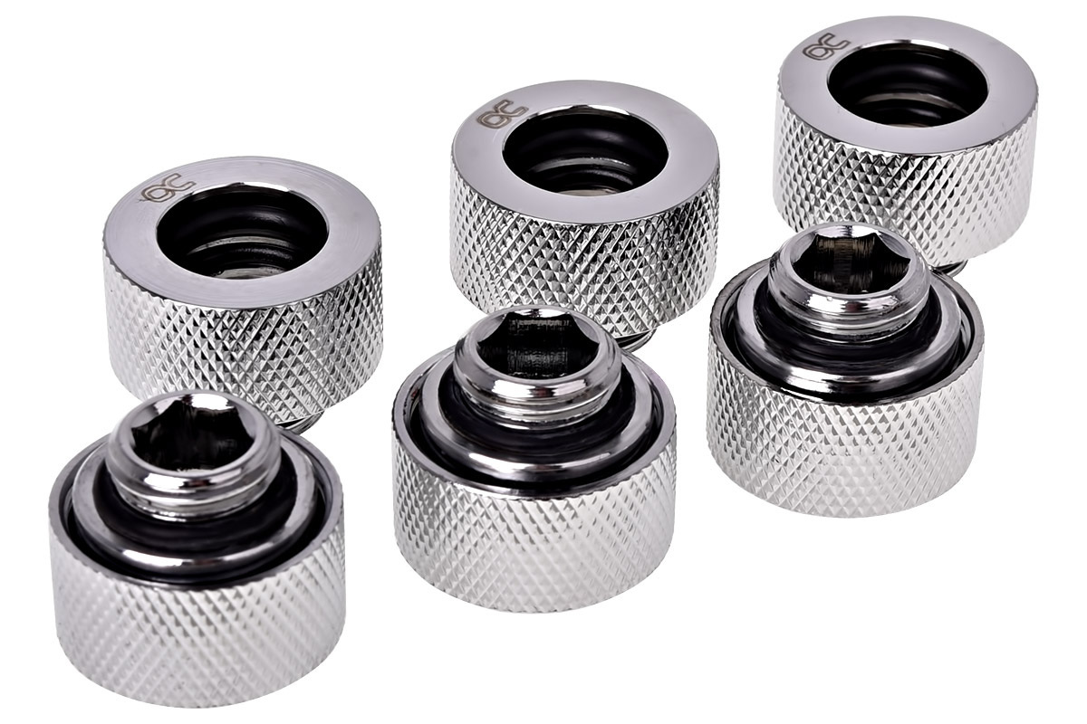 Alphacool HT 13mm HardTube compression fitting G1/4 - knurled - chrome sixpack Alphacool HT 13mm HardTube compression fitting G1/4 - knurled - chrome sixpack