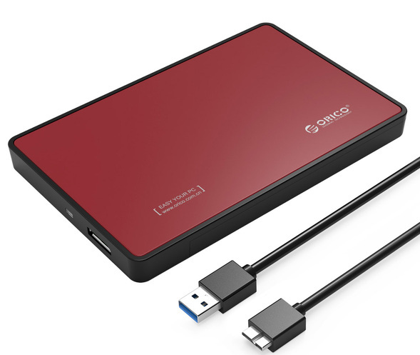 Obudowa zewnętrzna na dysk 2,5" HDD/SSD ORICO, SATA III, USB-A 3.1 metal czerwona (2588US3-V1-RD-BP)