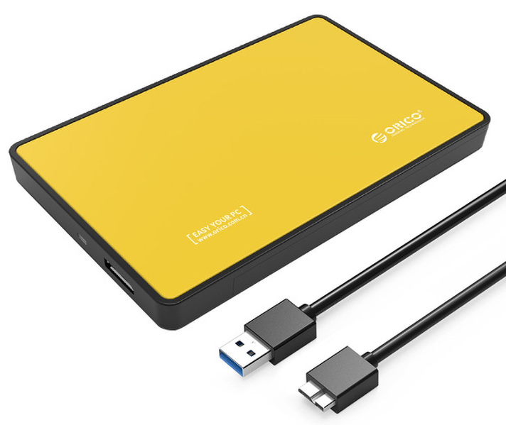 Zdjęcie produktu: Obudowa zewnętrzna na dysk 2,5" HDD/SSD ORICO, SATA III, USB-A 3.1 metal zółta (2588US3-V1-OR-BP)