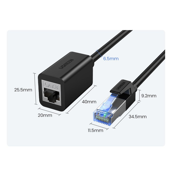 Zdjęcie produktu: Ugreen NW192 Przedłużacz Ethernet RJ45, Cat. 8, 40000 Mbps/ 40 Gbps, S/FTP, 1m, (czarny) (50199)
