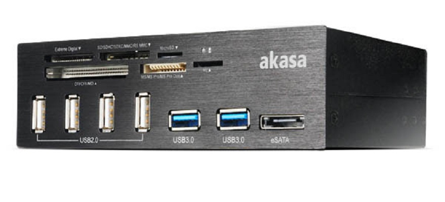 Akasa AK-HC-05BKV2 wewnętrzny czytnik kart 5.25", 2x USB 3.0, 4x USB 2.0, 1x eSATA, czarny