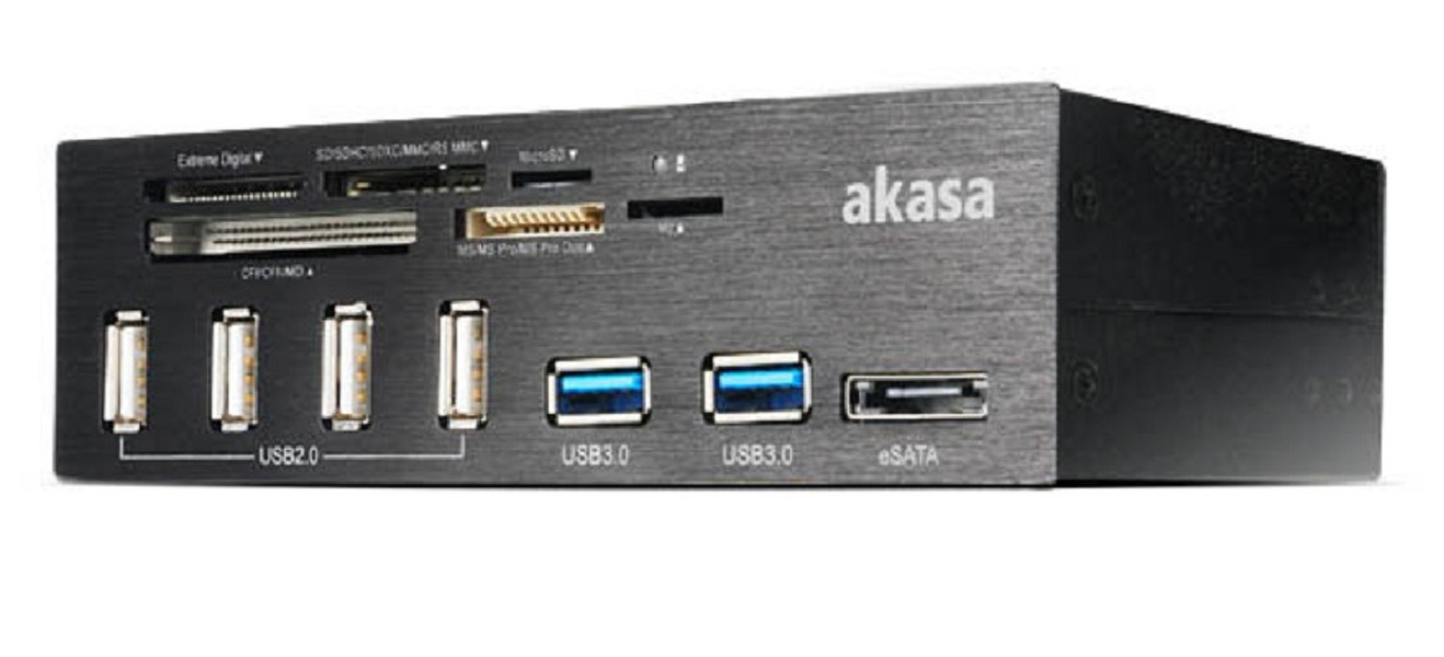 Zdjęcie produktu: Akasa AK-HC-05BKV2 wewnętrzny czytnik kart 5.25", 2x USB 3.0, 4x USB 2.0, 1x eSATA, czarny