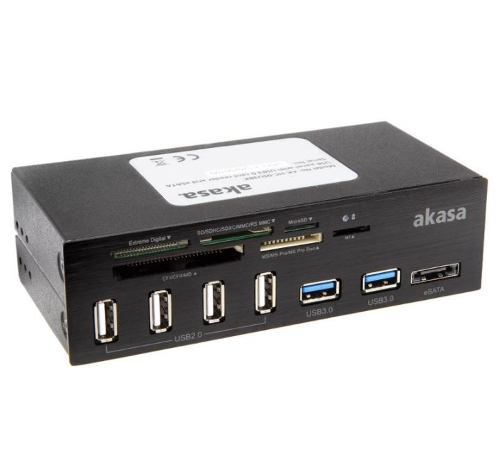 Akasa AK-HC-05U3BK wewnętrzny czytnik kart 5.25", 2x USB 3.0, 4x USB 2.0, 1x eSATA, czarny