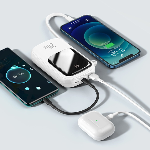 Zdjęcie produktu: Powerbank Baseus Qpow z kablem Lightning, 20000mAh, IP, USB, USB TYP-C, 20W - biały (PPQD-H02)