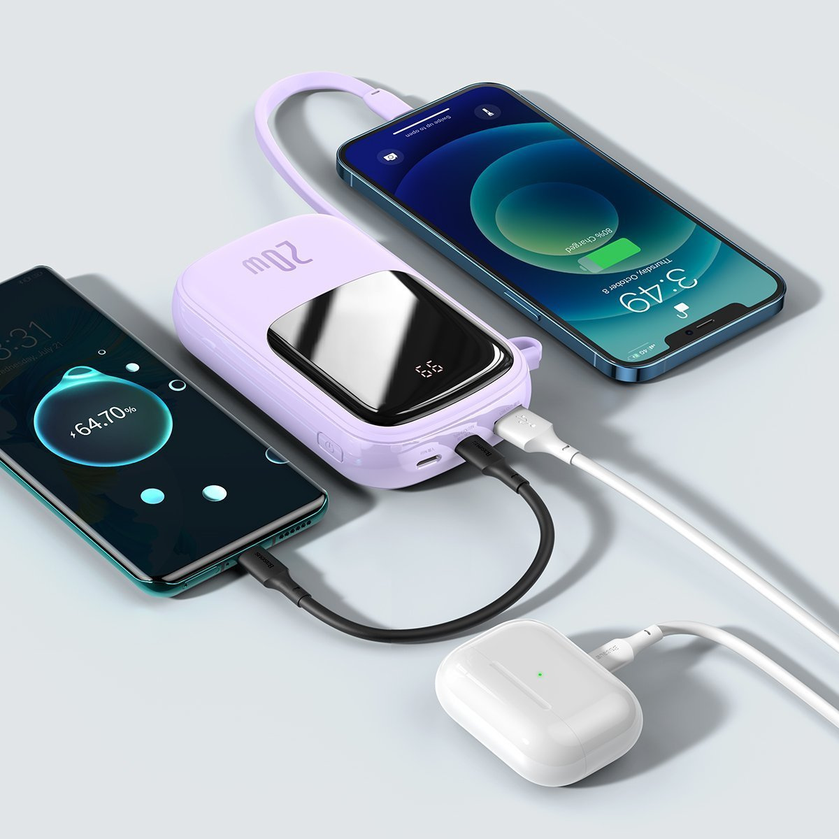 Powerbank Baseus Qpow z kablem Lightning, 20000mAh, IP, USB, USB TYP-C, 20W - fioletowy (PPQD-H05)