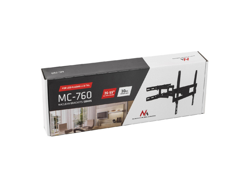 Zdjęcie produktu: Uchwyt do telewizora lub monitora Maclean, uniwersalny, max. VESA 400x400, 26-55", do 30kg, czarny, (MC-760)