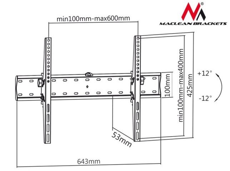 Zdjęcie produktu: Uchwyt do telewizora Maclean, max. VESA 600x400, 37-70", do 40kg, (MC-668)